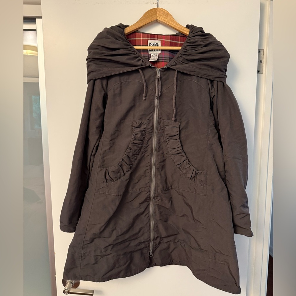 Prairie Underground Grey Green Hooded Rain Jacket / Femm Trench Coat M/L